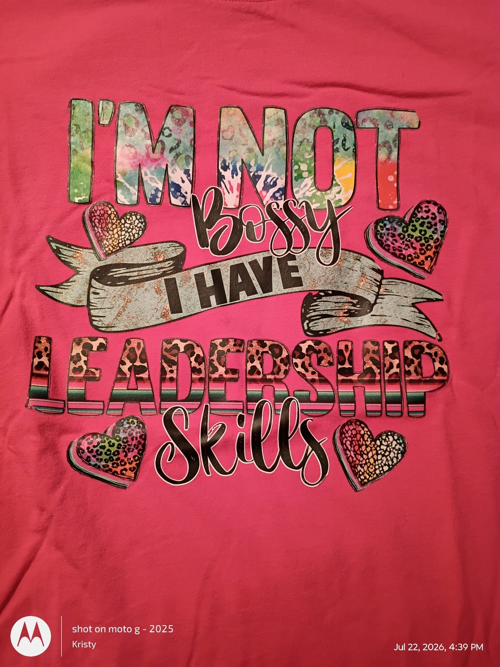 Amazon Essentials Bright Pink Graphic Tee with Multicolor Printed Slogan